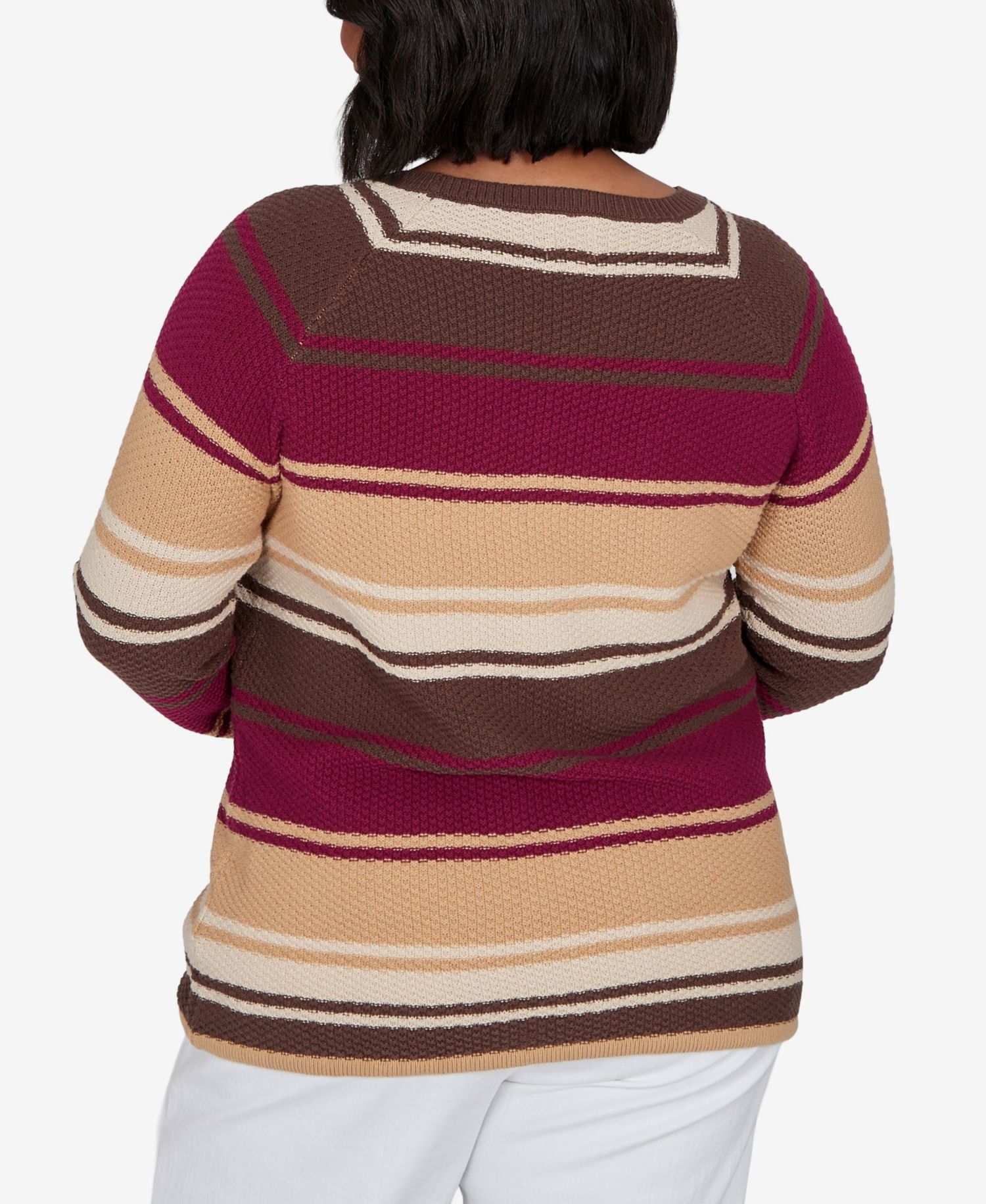 Plus Size Stripe Long-Sleeve Crewneck Pullover