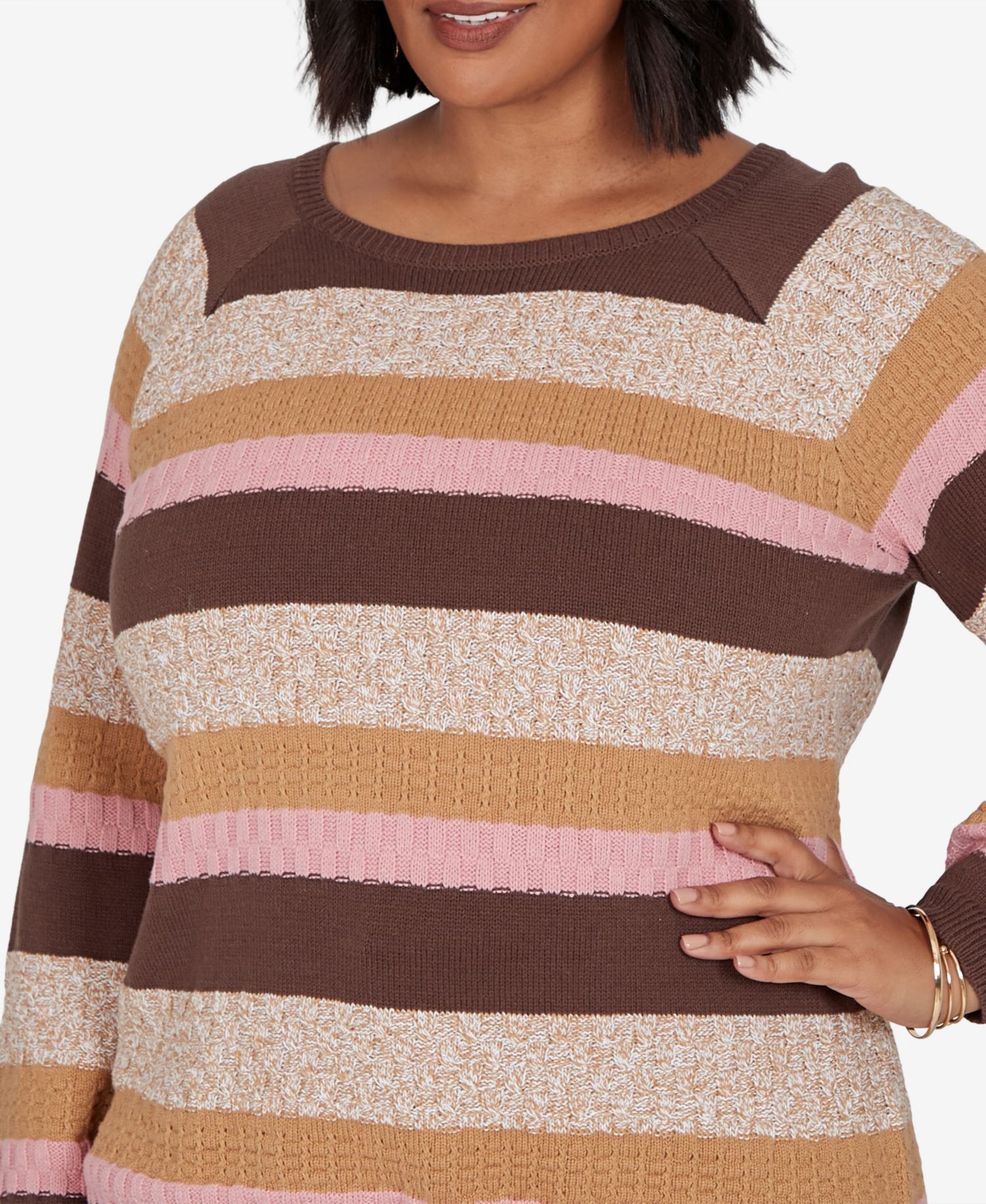 Plus Size Marled Stripe Long-Sleeve Sweater