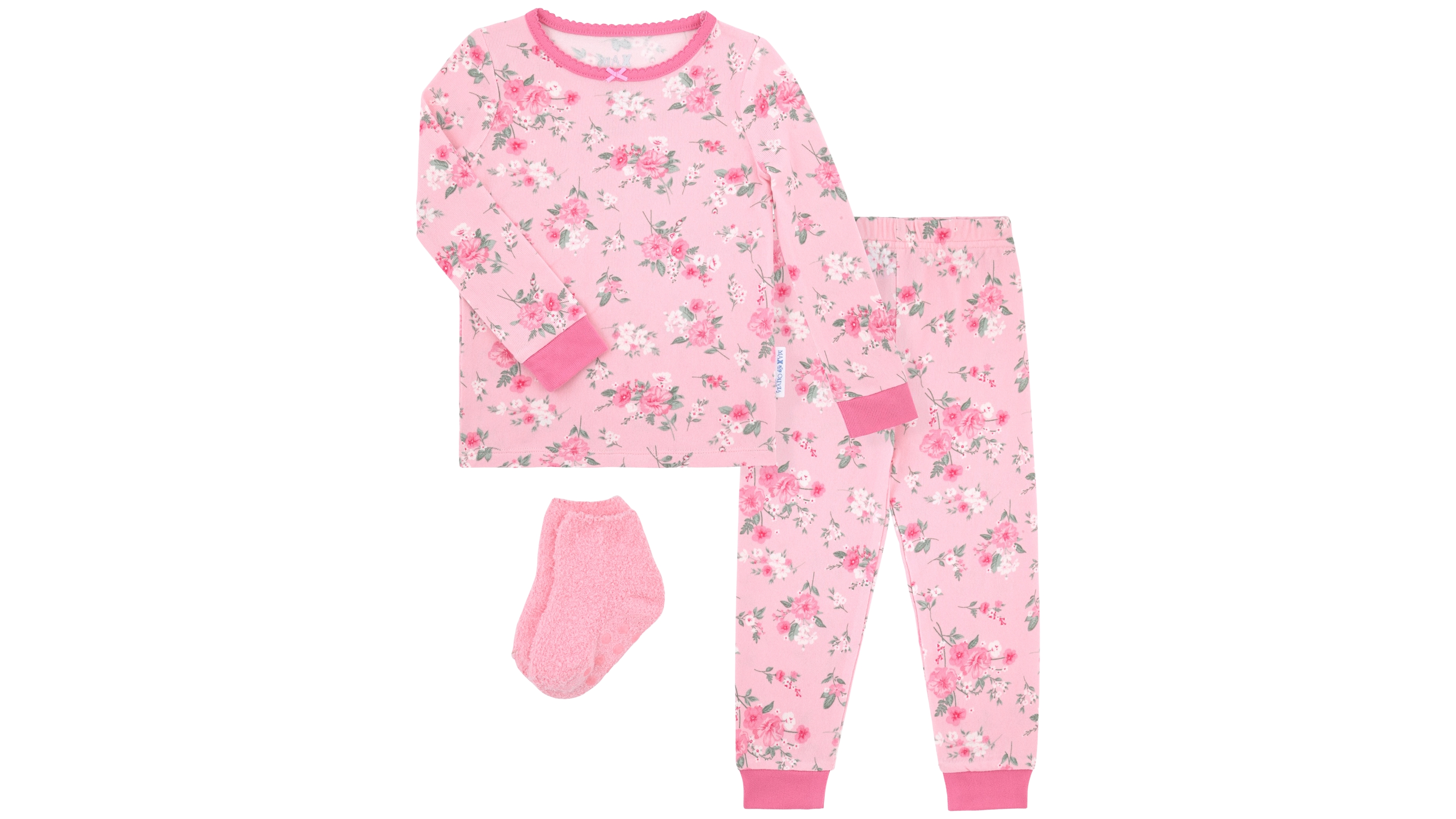 Max & Olivia Girls' 12M-5T Ditsy Floral Pajama with Socks, 3-Piece Set