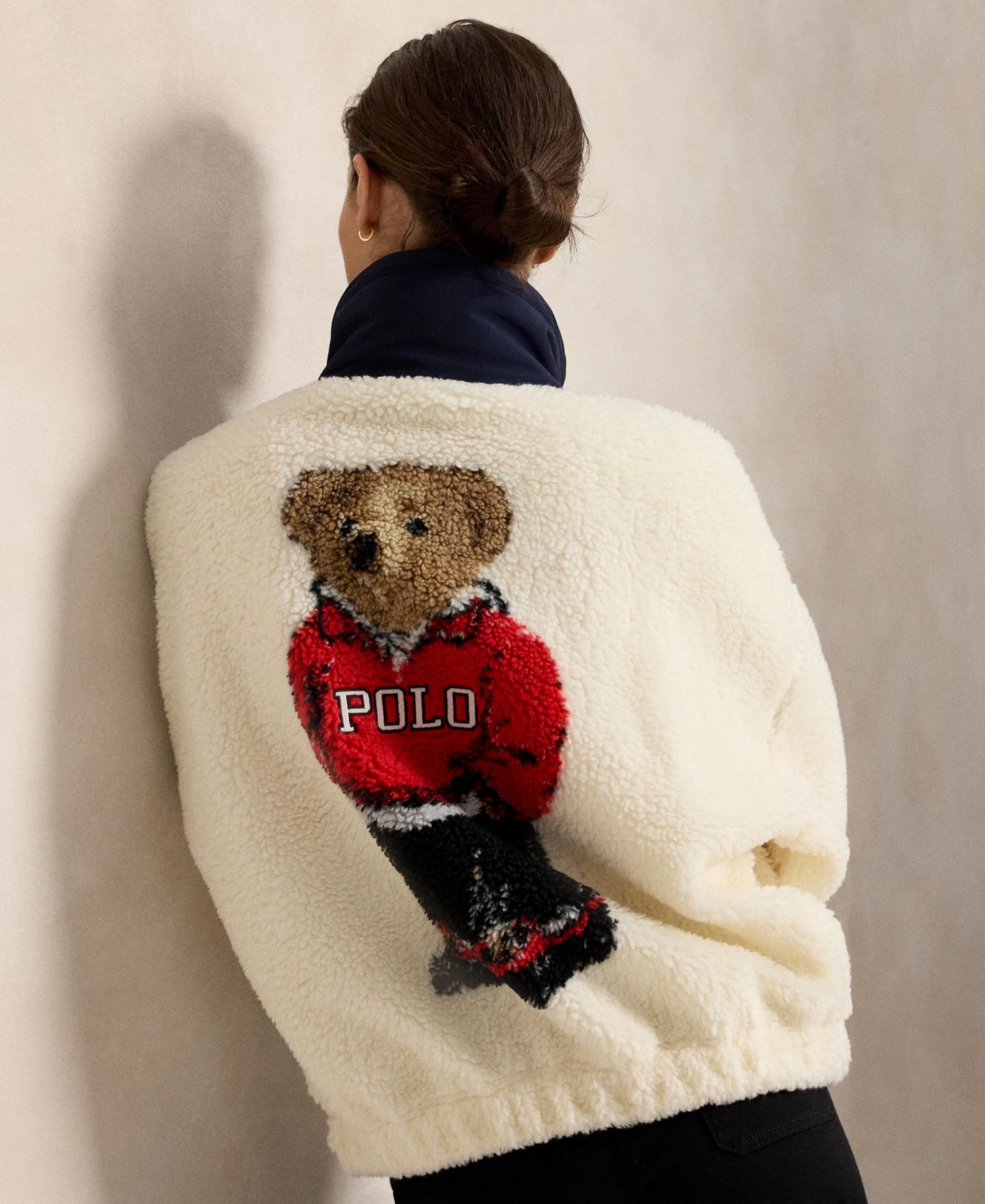 Женская куртка Polo Ralph Lauren Polo Bear High-Pile Fleece Funnel Neck, цвет: Кремовый разноцветный — фото 4