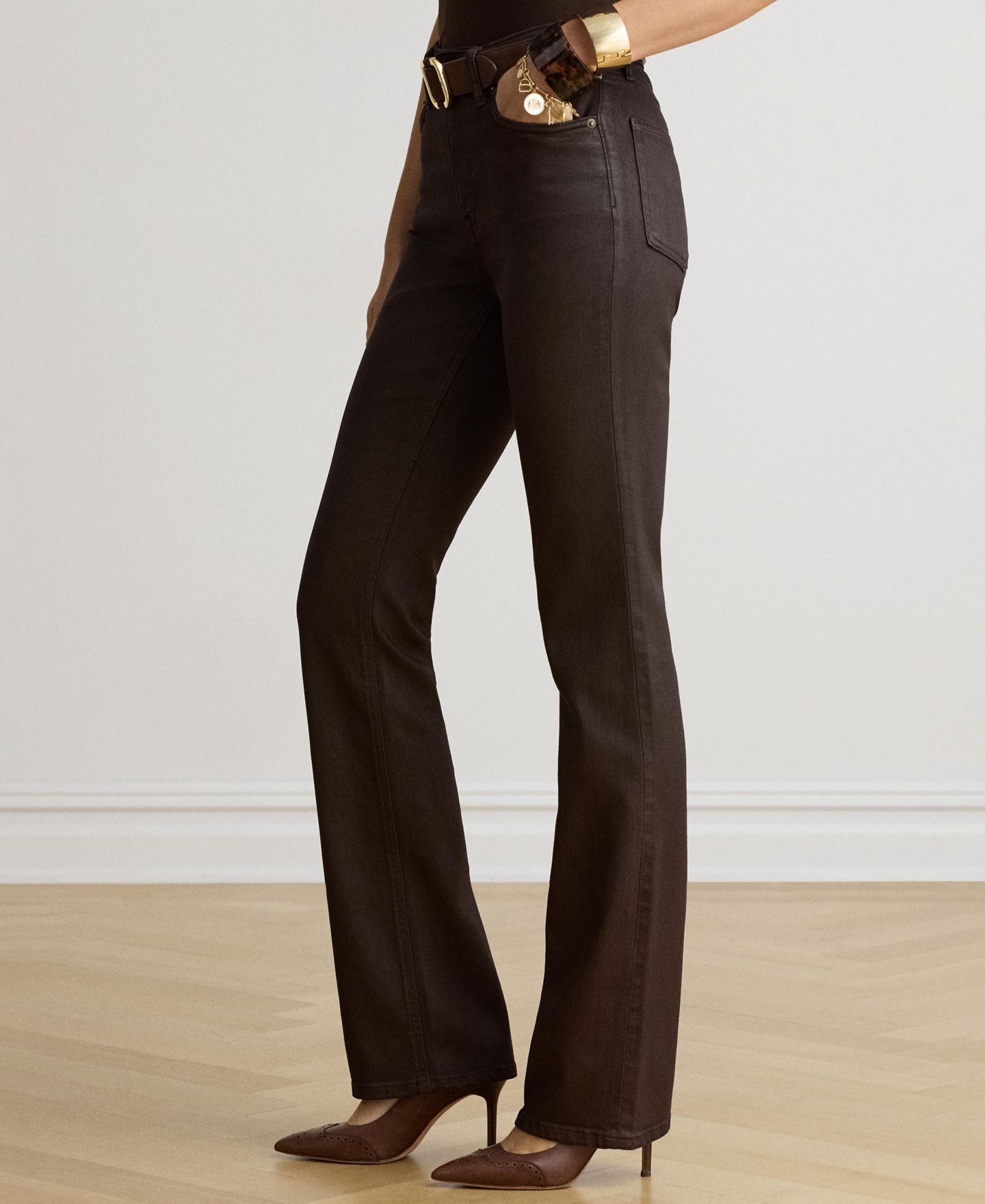 Женские джинсы Lauren Ralph Lauren High-Rise Bootcut Coated, цвет: Коричневый — фото 6