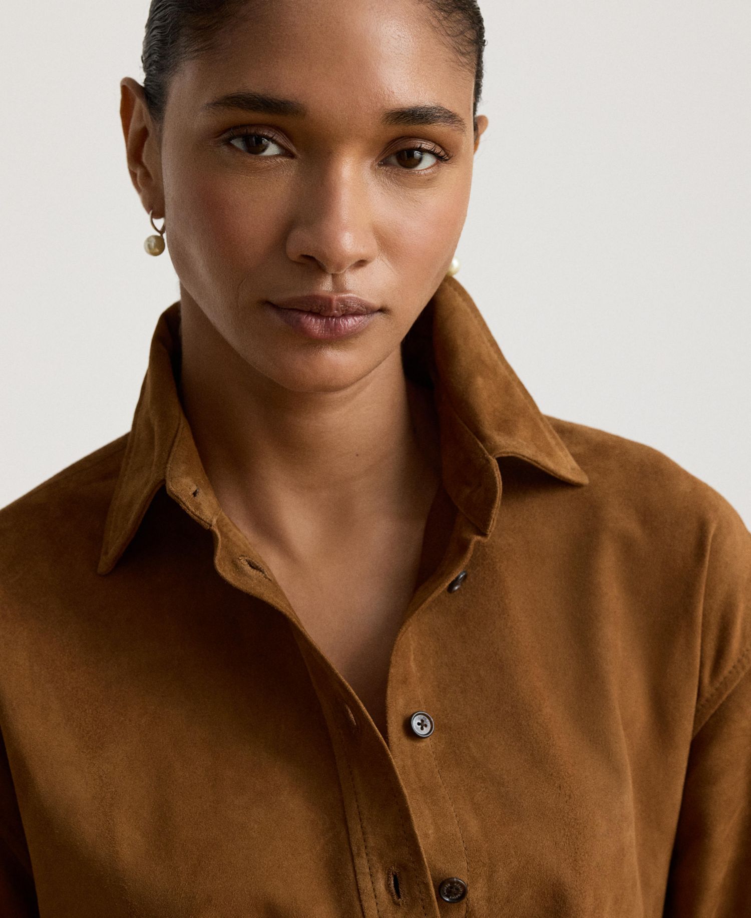 Women's Goat-Suede Relaxed-Fit Long-Sleeve Shirt