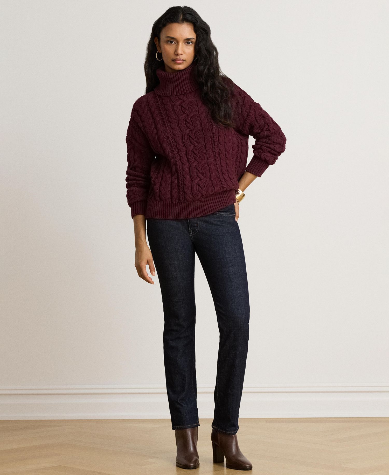 Women's Cable-Knit Cotton Turtleneck Sweater