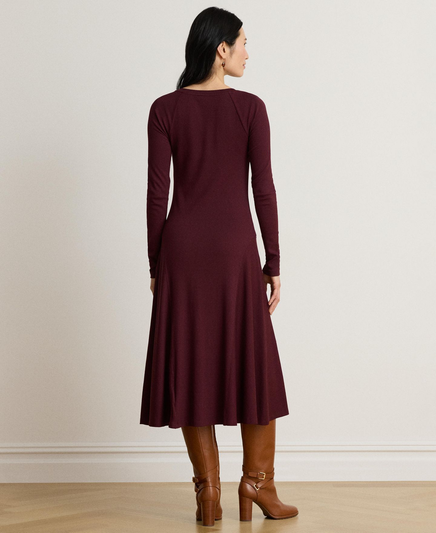 Женское платье Lauren Ralph Lauren Rib-Knit Midi Crewneck, цвет: Тёмный гранатовый — фото 5