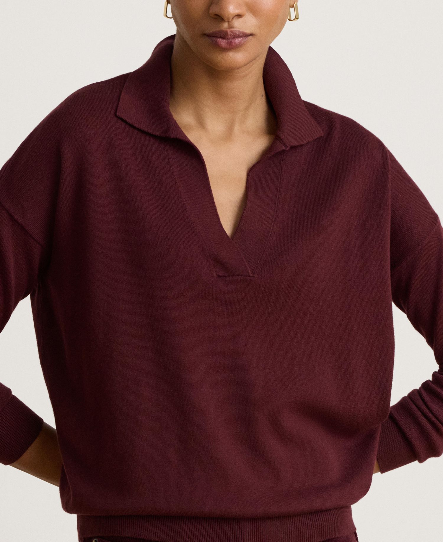 Women's Polo V-Neck Long-Sleeve Sweater