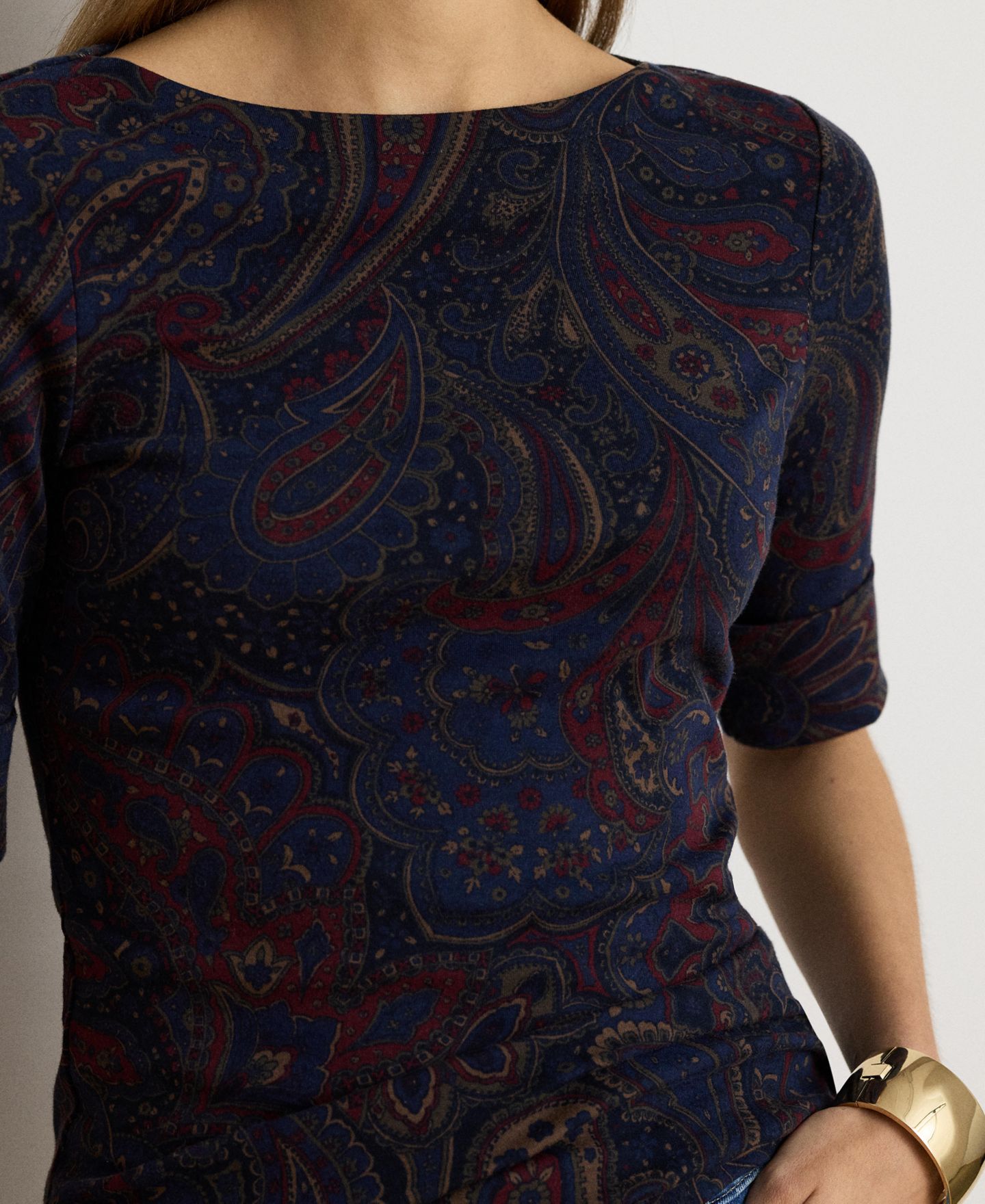 Женская футболка Lauren Ralph Lauren Paisley Boatneck Elbow-Length-Sleeve, цвет: Тёмно-синий разноцветный — фото 4