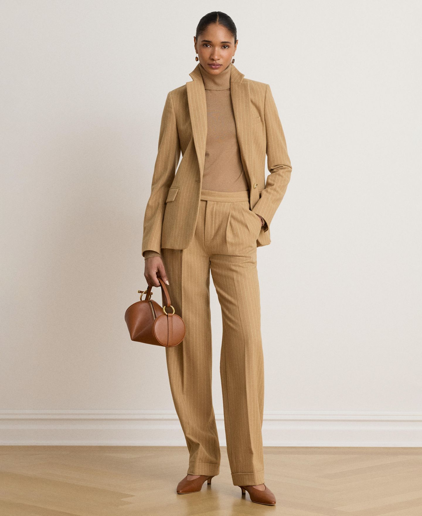 Женский пиджак Lauren Ralph Lauren Pinstripe Wool-Blend Blazer, цвет: Рыжевато-коричневый разноцветный — фото 3