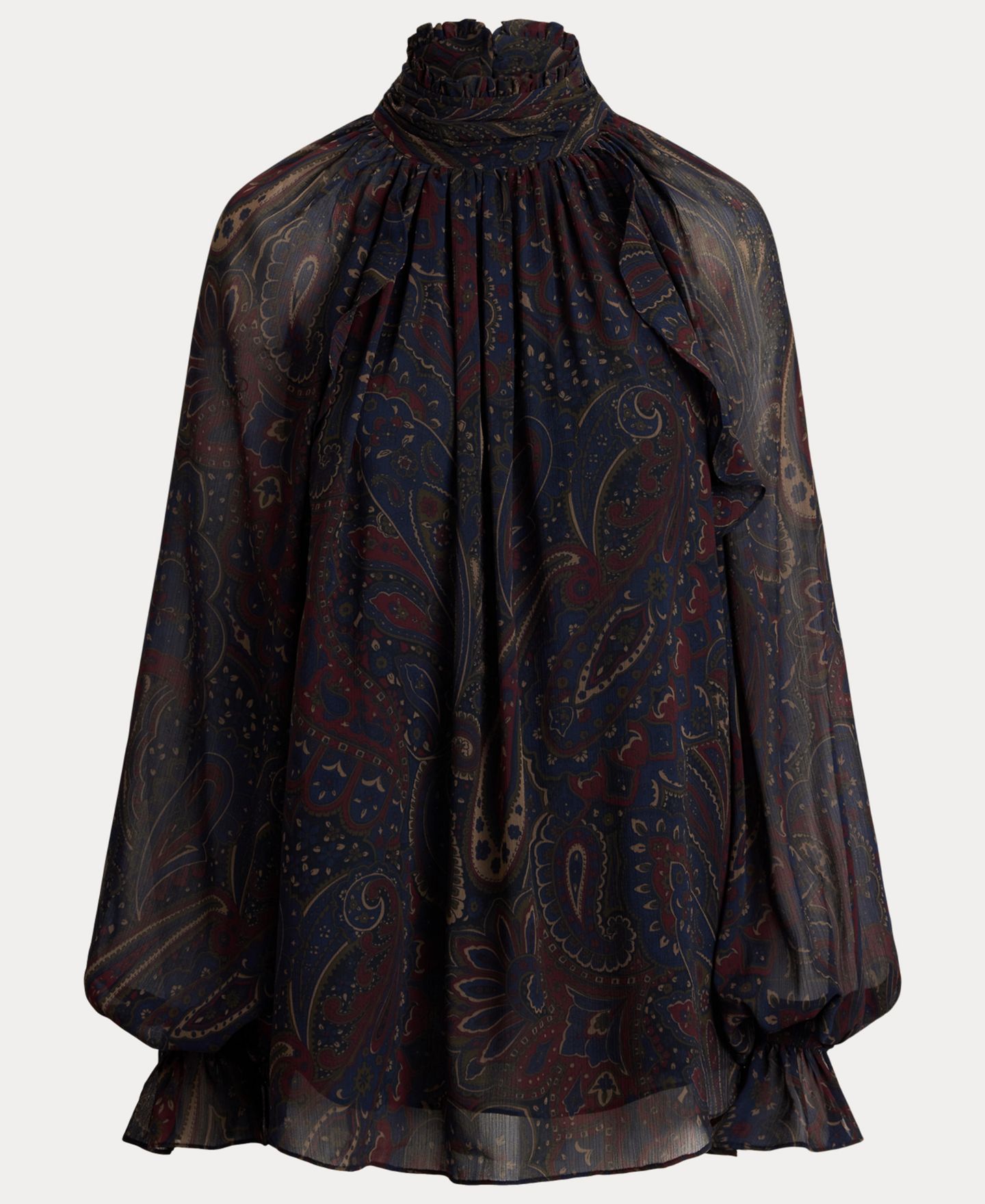 Женская блузка Lauren Ralph Lauren с узором пейсли, воротник-стойка, длинный рукав, цвет: Тёмно-синий разноцветный — фото 6