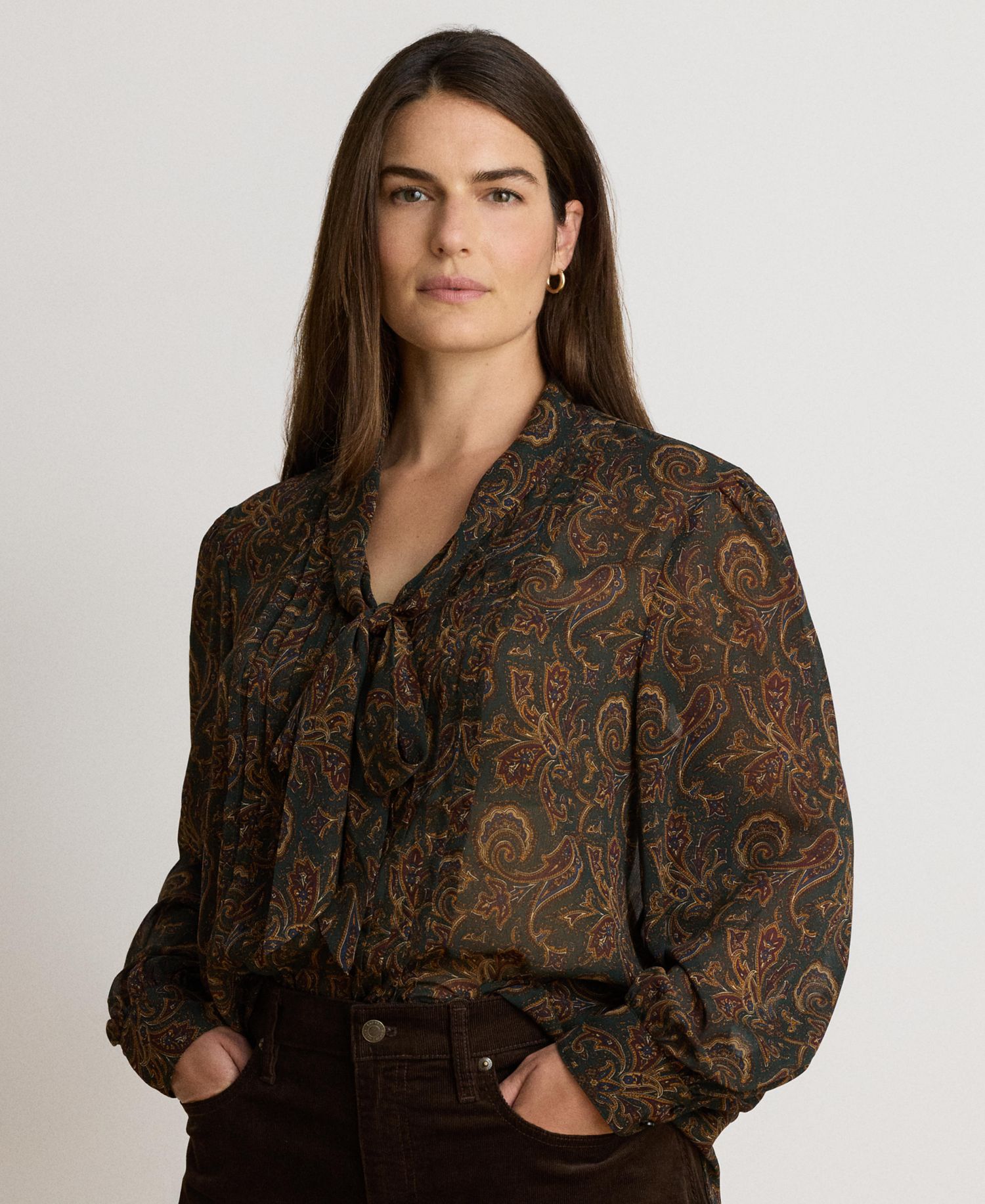 Women's Paisley Tie-Neck Blouse