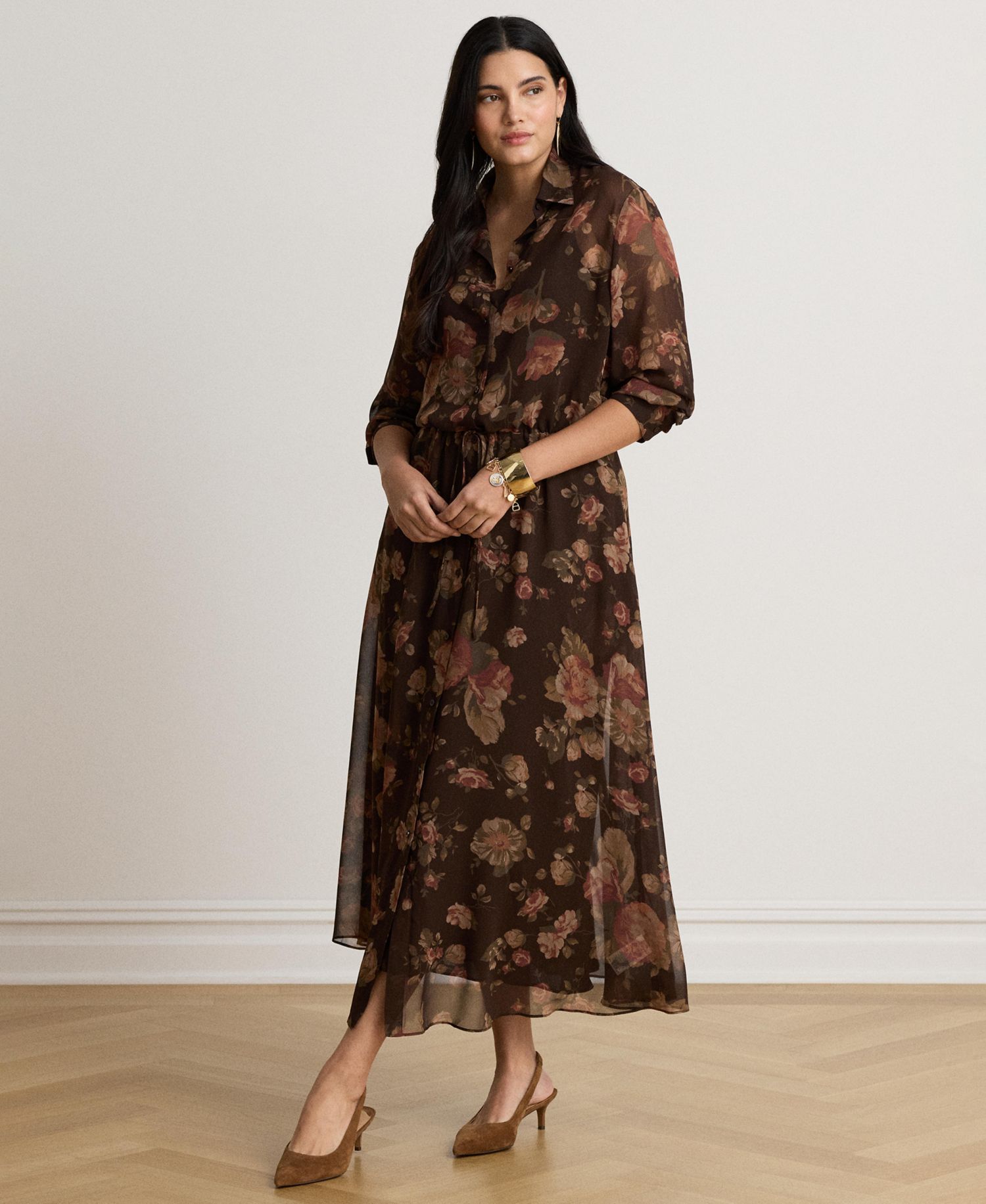 Women's Floral-Print Chiffon Shirtdress