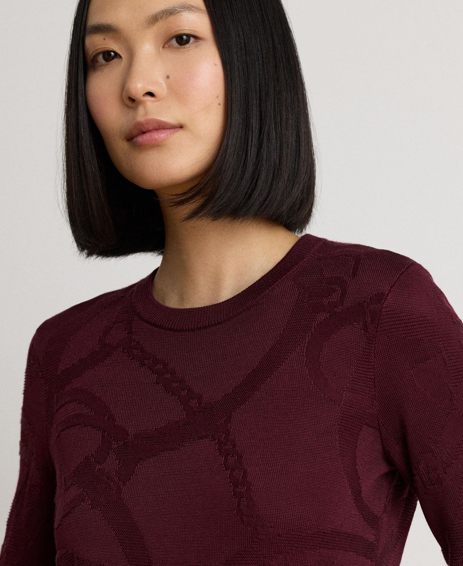 Women's Belting-Motif Slim-Fit Cotton-Blend Sweater