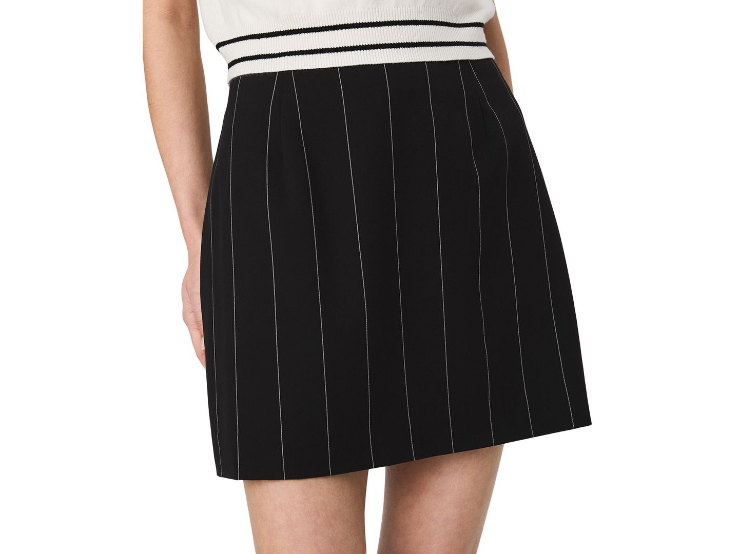 Женская юбка French Connection Wide Pinstripe Mini A-Line, цвет: Чёрный / Белый — фото 5