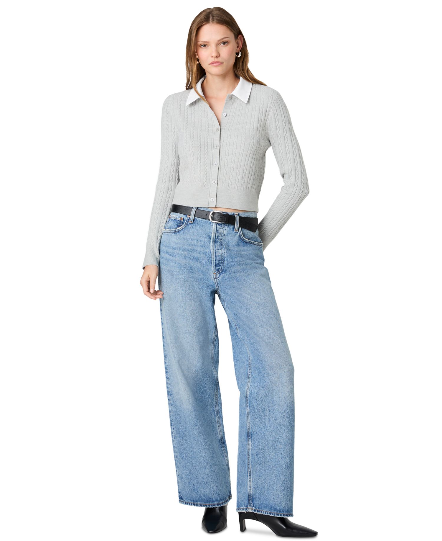 Women's Cable-Knit Collared Cardigan Sweater