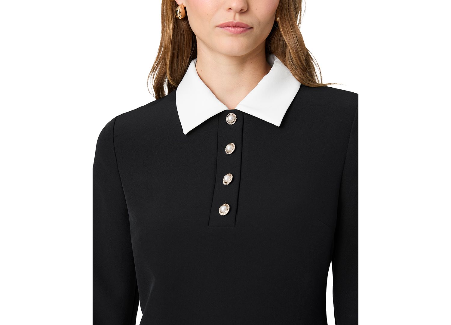Women's Echo Crepe Half Placket Long-Sleeve Mini Dress
