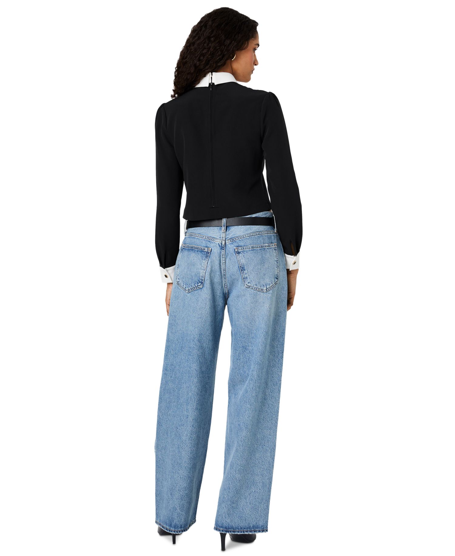 Women's Echo Crepe Collar Point Collar Mini Long-Sleeve Blouse