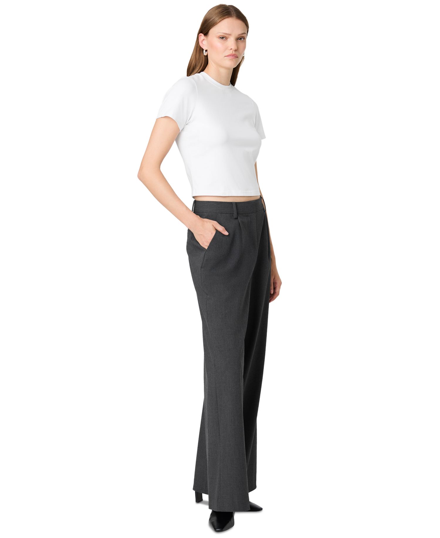 Women's Tavi Crosshatch Suiting Pleated Wide-Leg Trousers