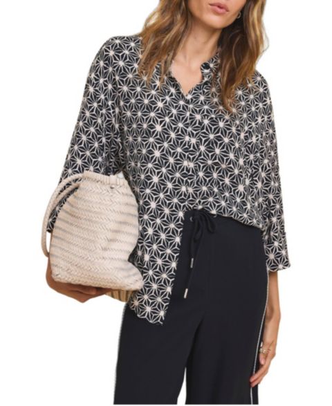Женская рубашка Mint Velvet Geometric-Print Resort 3/4-Sleeve, цвет: Синий