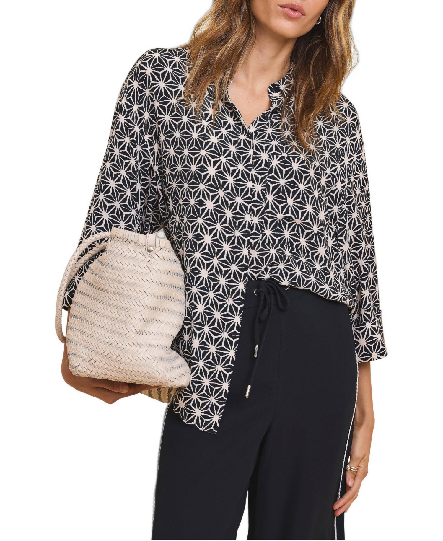 Women's Geometric-Print Resort 3/4-Sleeve Shirt