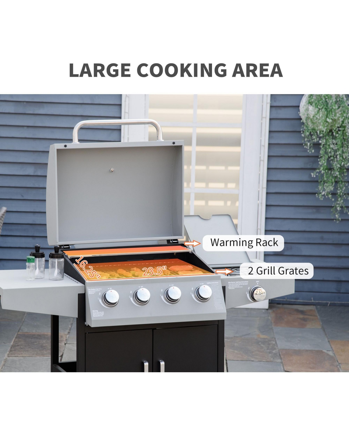 Mountaintop 52" Barbecue Grill with Wheels, 4+1 Burner Liquid Propane Gas Grill, Outdoor Cabinet Style Bbq Trolley with Side Burner