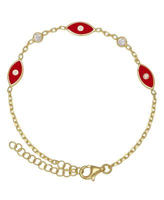 Girls Enamel Evil Eye and Cubic Zirconia Bezel Station Chain Link Bracelet in 14K