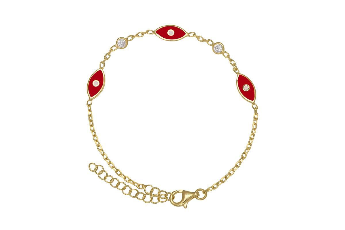 Lily Nily Girls Enamel Evil Eye and Cubic Zirconia Bezel Station Chain Link Bracelet in 14K - Red