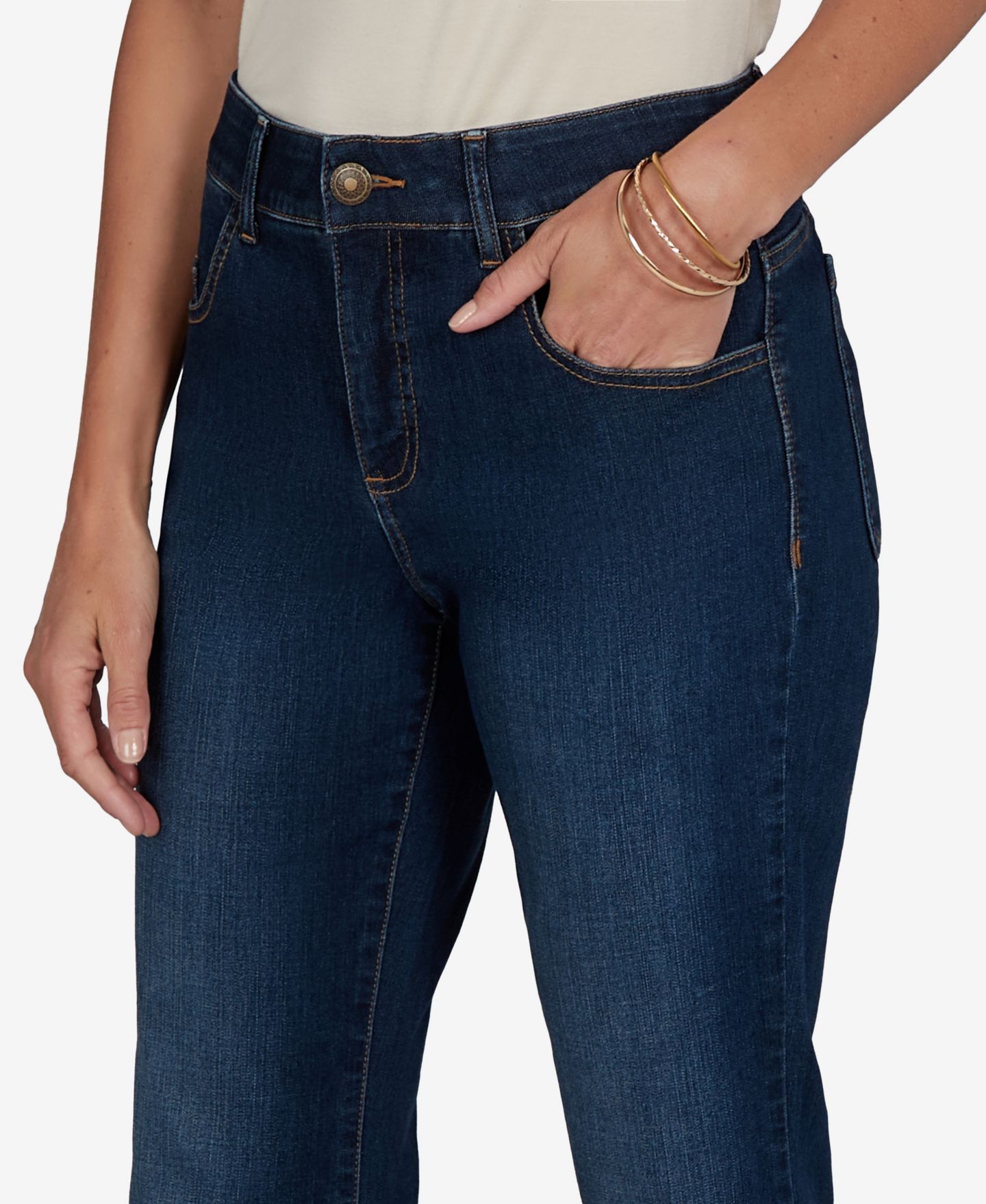 Женские джинсы Ruby Rd. Petite Flare Mid-Rise Cotton-Blend Denim Jeans, цвет: Тёмный индиго — фото 4