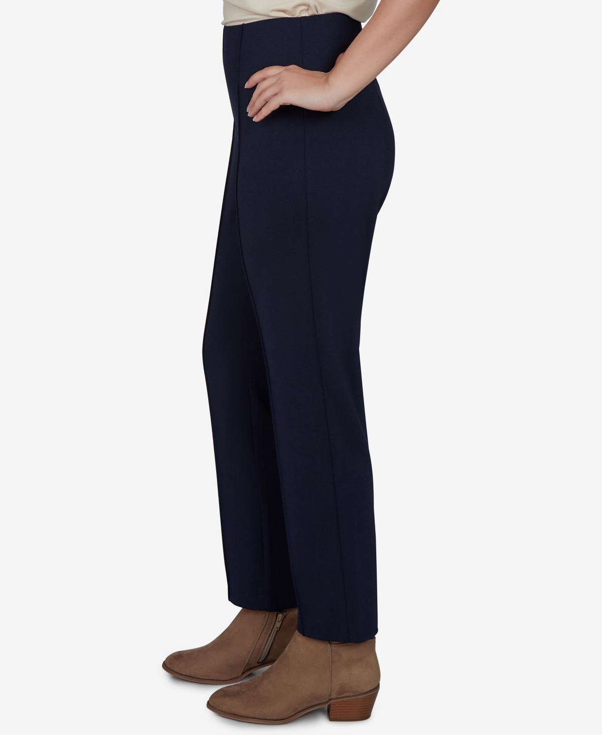 Ruby Rd. Petite Hollywood Waist Pull-on Ponte Straight Pants In Blue