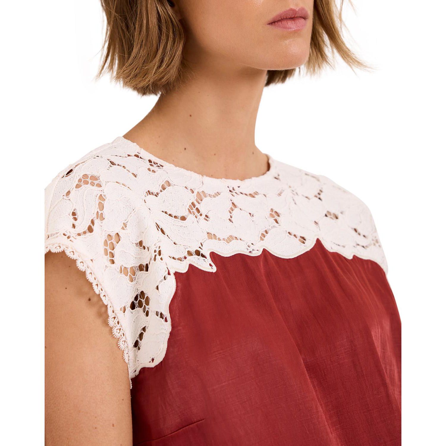 Women's Satin Lace Cap-Sleeve Top