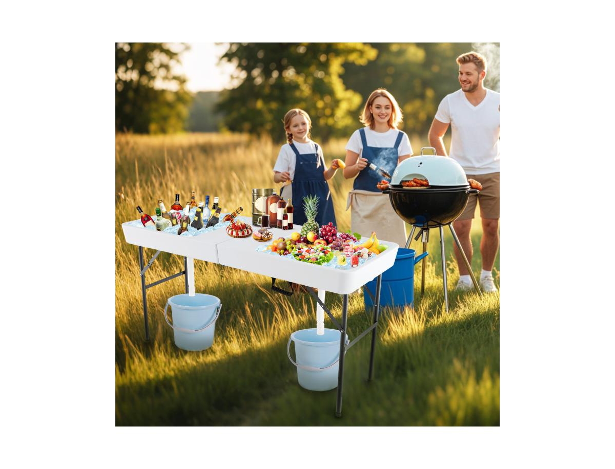 Boyel Living 5 Ft Folding Ice Cooler Table with Double Sinks for Camping Party Picnic Wedding