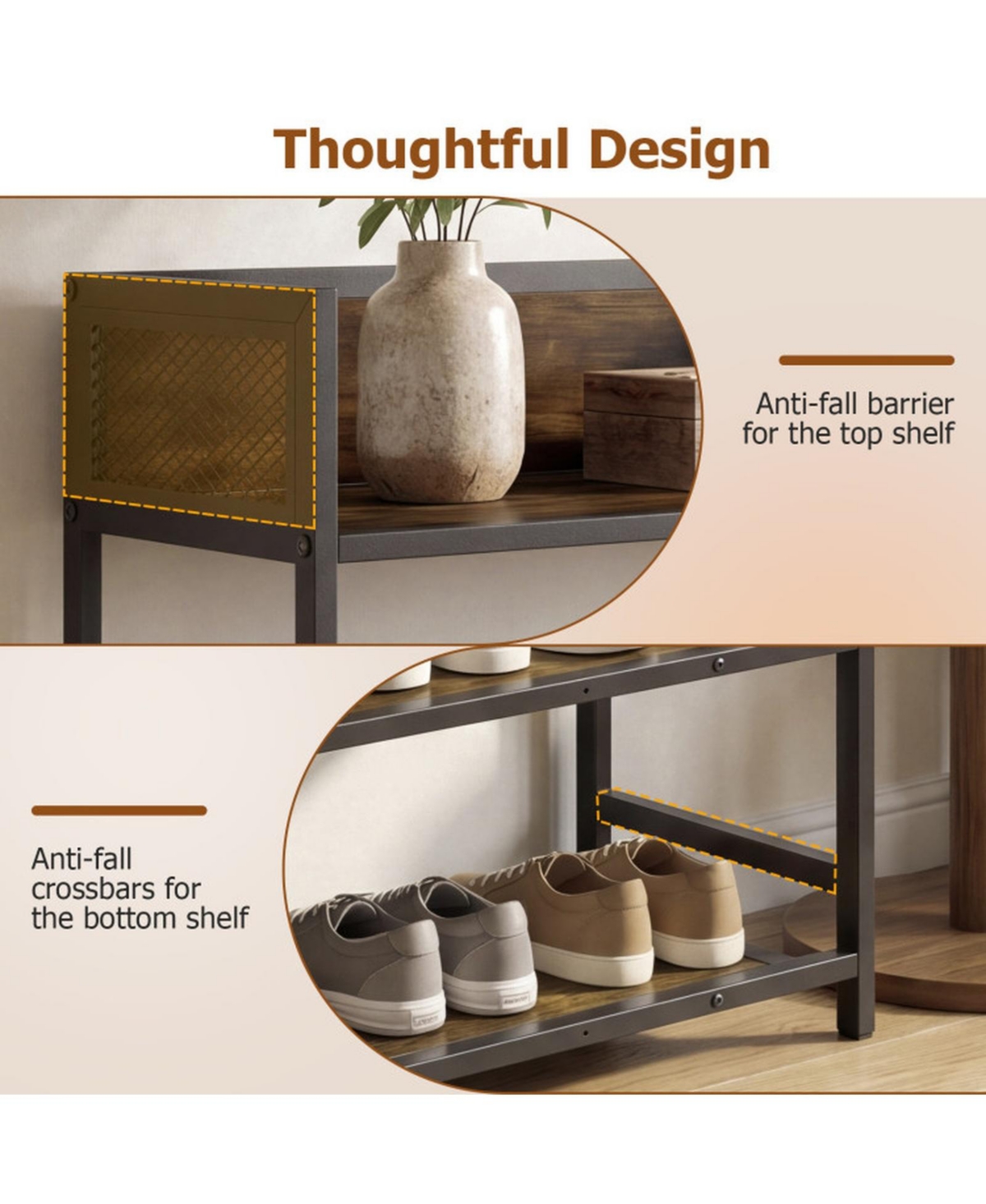 Sugift 4-Tier Industrial Shoe Rack with Heavy Duty Metal Frame and Anti-Fall Guardrails