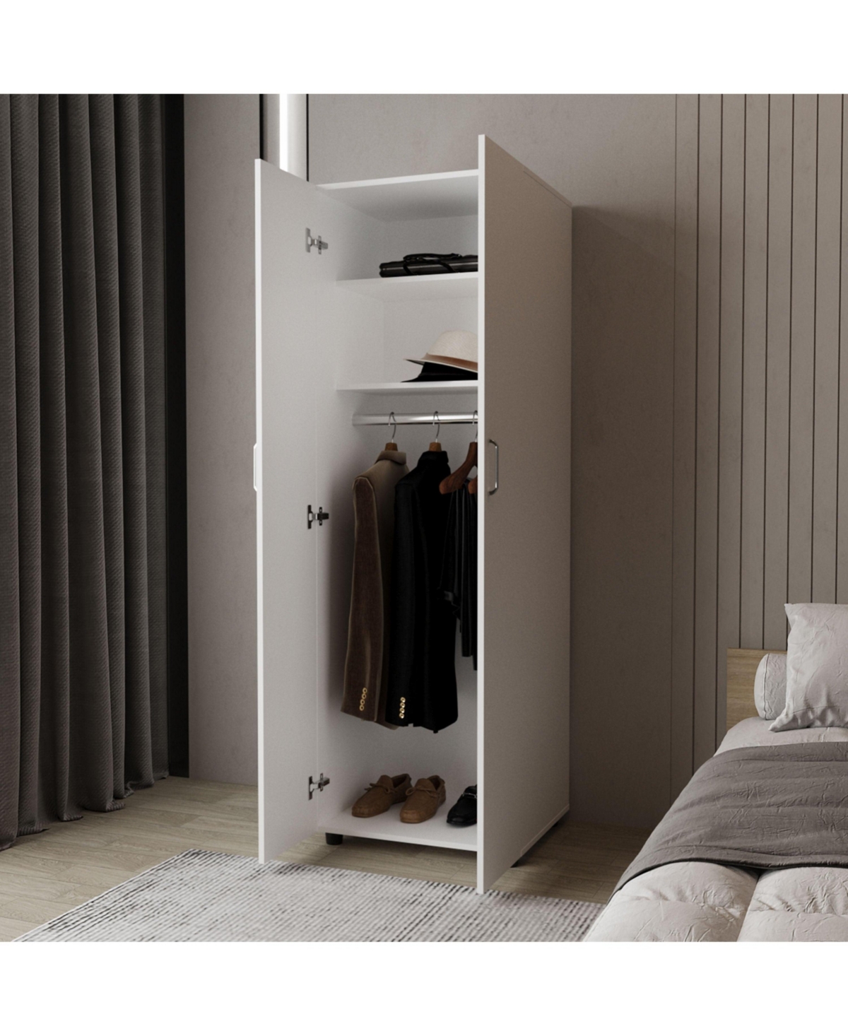 Fm Furniture Pisinemo Armoire with 2 Doors and Hanging Rod