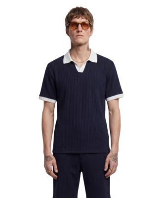 Men's Henry Textured Open Collar Polo Shirt
