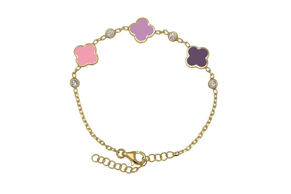 Lily Nily Girls Multi-Color Enamel Clovers and Cubic Zirconia Bezel Station Chain Link Bracelet in 14K - Multi color