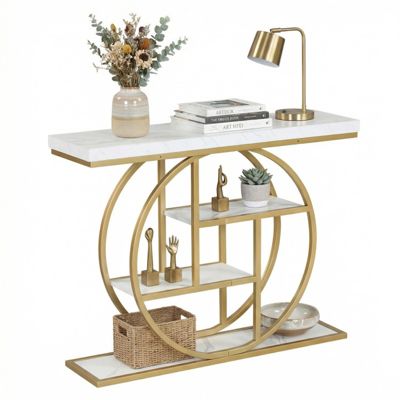 41 Inch 4-Tier Console Table with O-Shaped Metal Frame and 3 Open Shelves