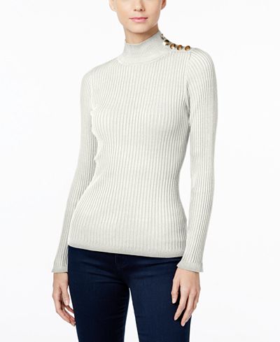 INC International Concepts Mock-Neck Button-Trim Sweater, Only at Macy's