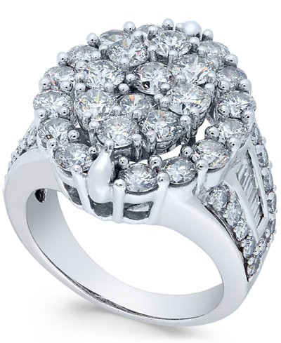 Diamond Oval Cluster Engagement Ring (4 ct. t.w.) in 14k White Gold ...
