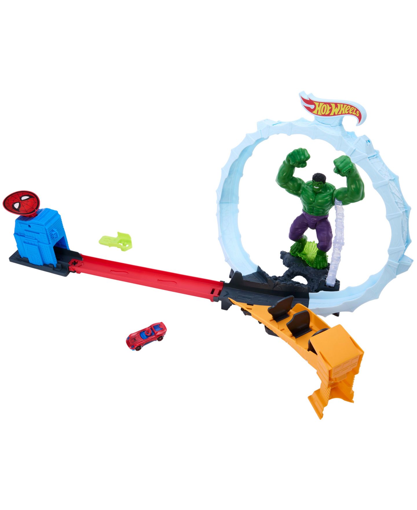 Детские игрушки Hot Wheels Spider-Man & Hulk Slam-Launch Track Set with Die-Cast Spider-Man Vehicle, Ages 4+ — фото 4