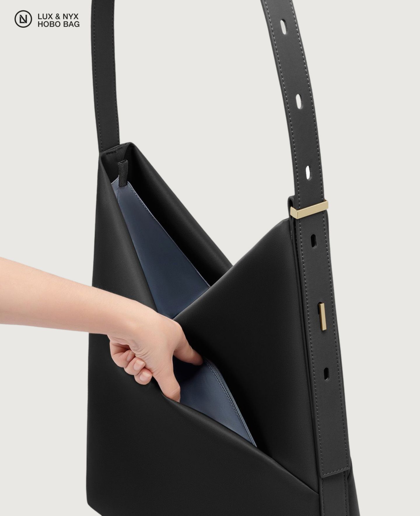 Женская сумка Lux & Nyx Origami Convertible Hobo 15" Laptop Tote for Women, цвет: Чёрный — фото 5