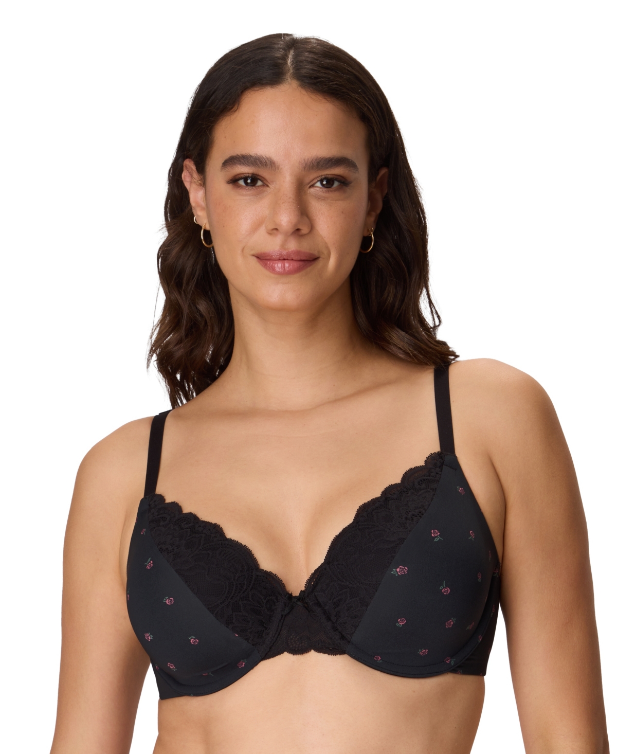 Maidenform Women's Comfort Devotion Extra Coverage Lace Shaping Underwire Bra 9404 In Black Rosebud Romance Print