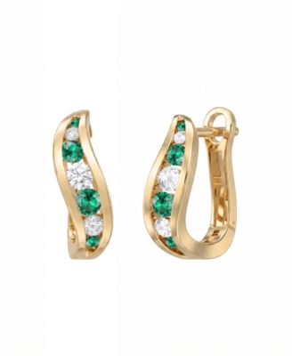 Lab-Grown Ruby (1/3 ct. t.w.) & Lab-Grown Diamond (1/4 ct. t.w.) Earrings in 14k Yellow Gold (Also available in Lab-Grown Emerald and Sapphire)