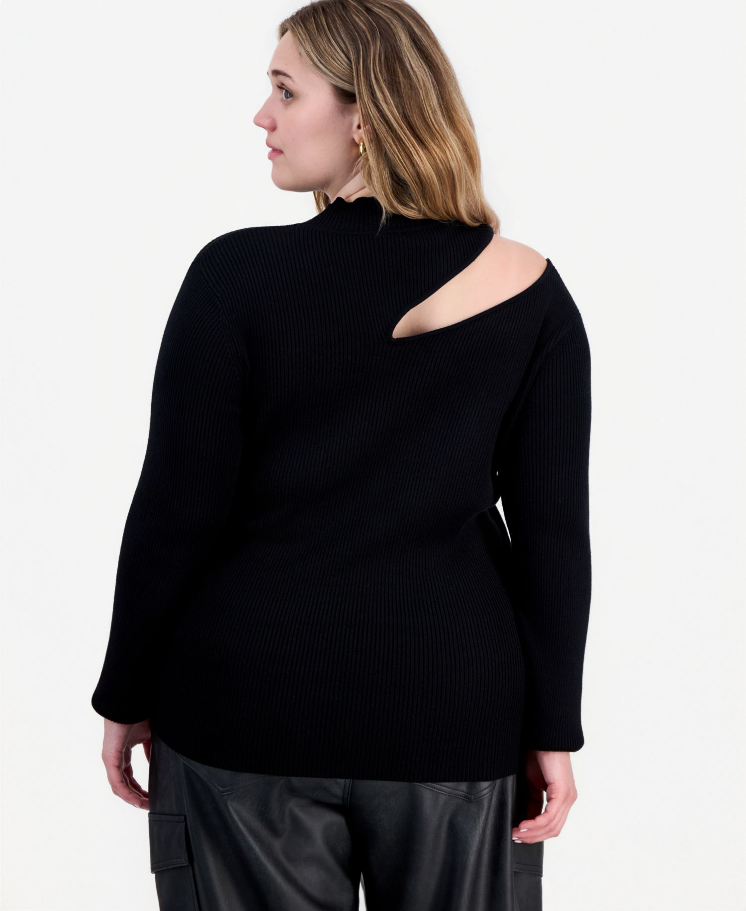 Plus Size Long-Sleeve Mock-Neck Cutout Top