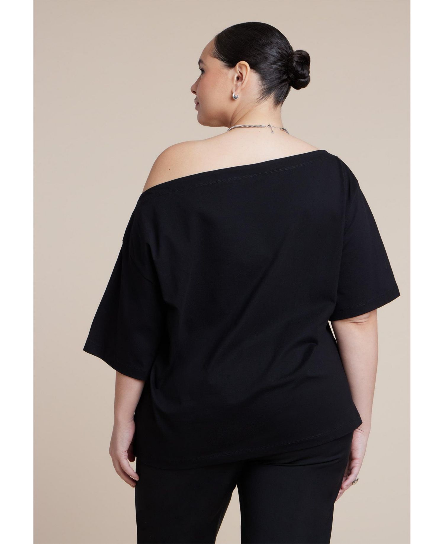 Plus Size Slouchy Oversized Dropped-Shoulder Boat-Neck Tee