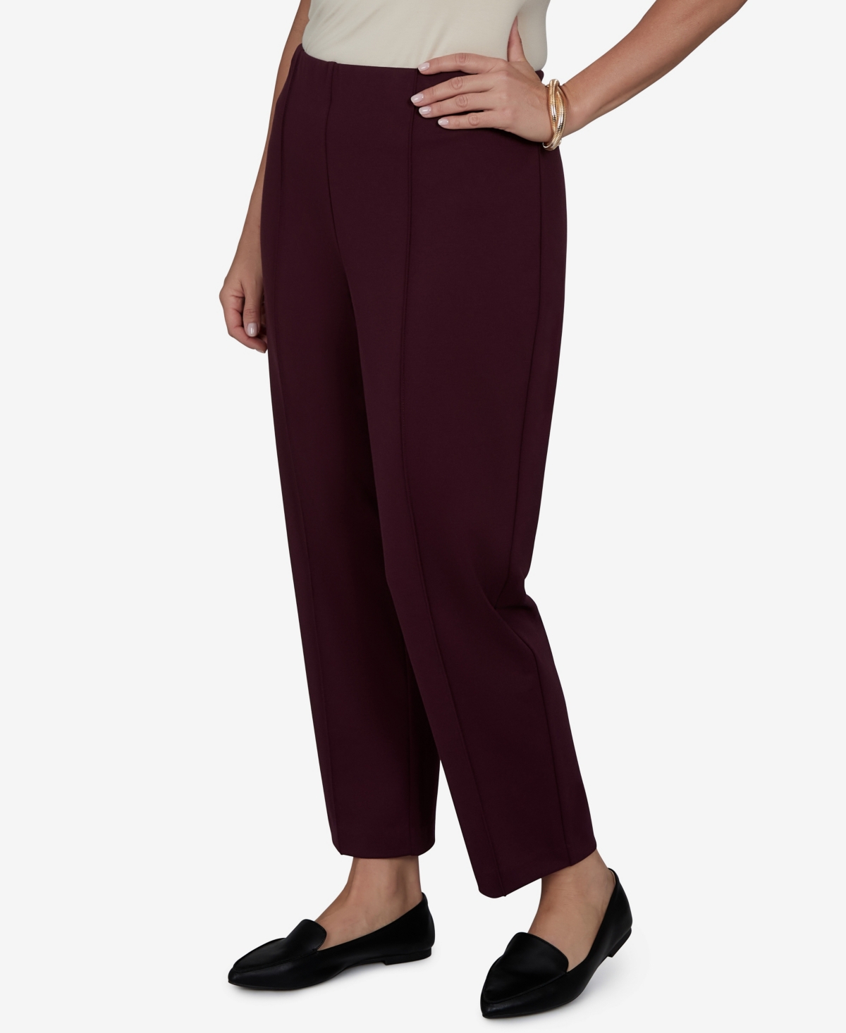 Ruby Rd. Plus Size Mid-rise Pull-on Ponte Pants In Burgundy