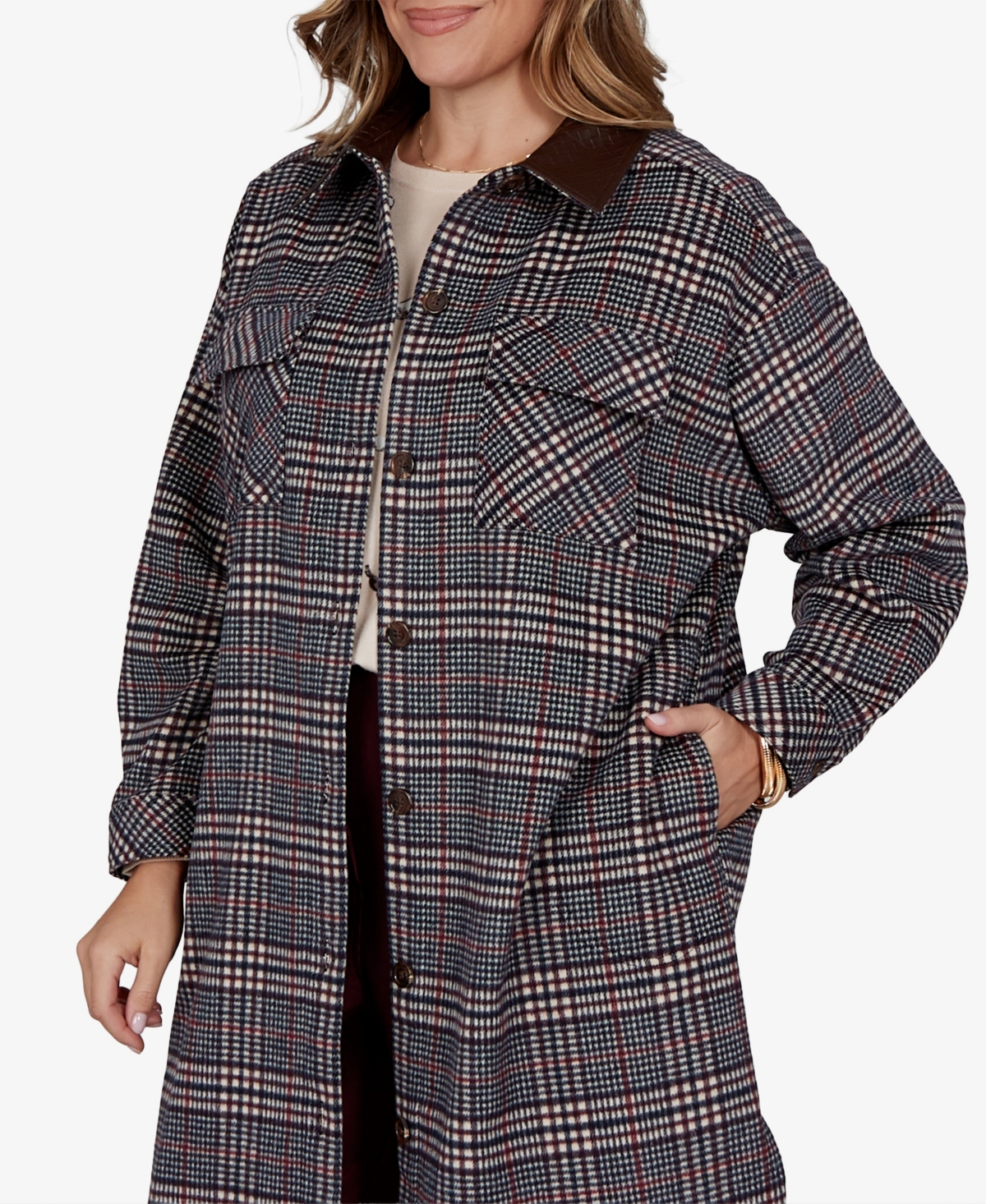 Ruby Rd. Plus Size Plaid Shirt Jacket In Gray