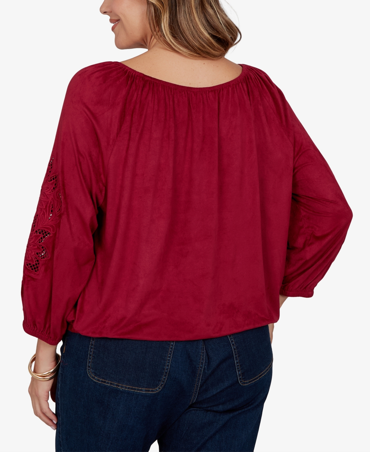 Ruby Rd. Plus Size Embroidered Scoop Neck Top In Red
