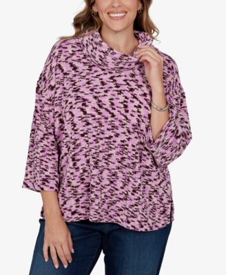Plus Size Cowl Neck 3/4-Sleeve Spacedye Knit Top