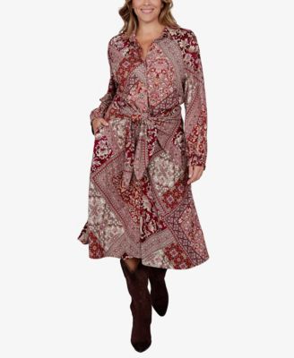 Plus Size Victorian Long-Sleeve Midi Shirt Dress