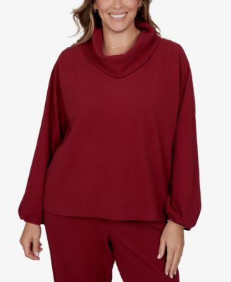 Plus Size Ribbed Cowl Neck Top