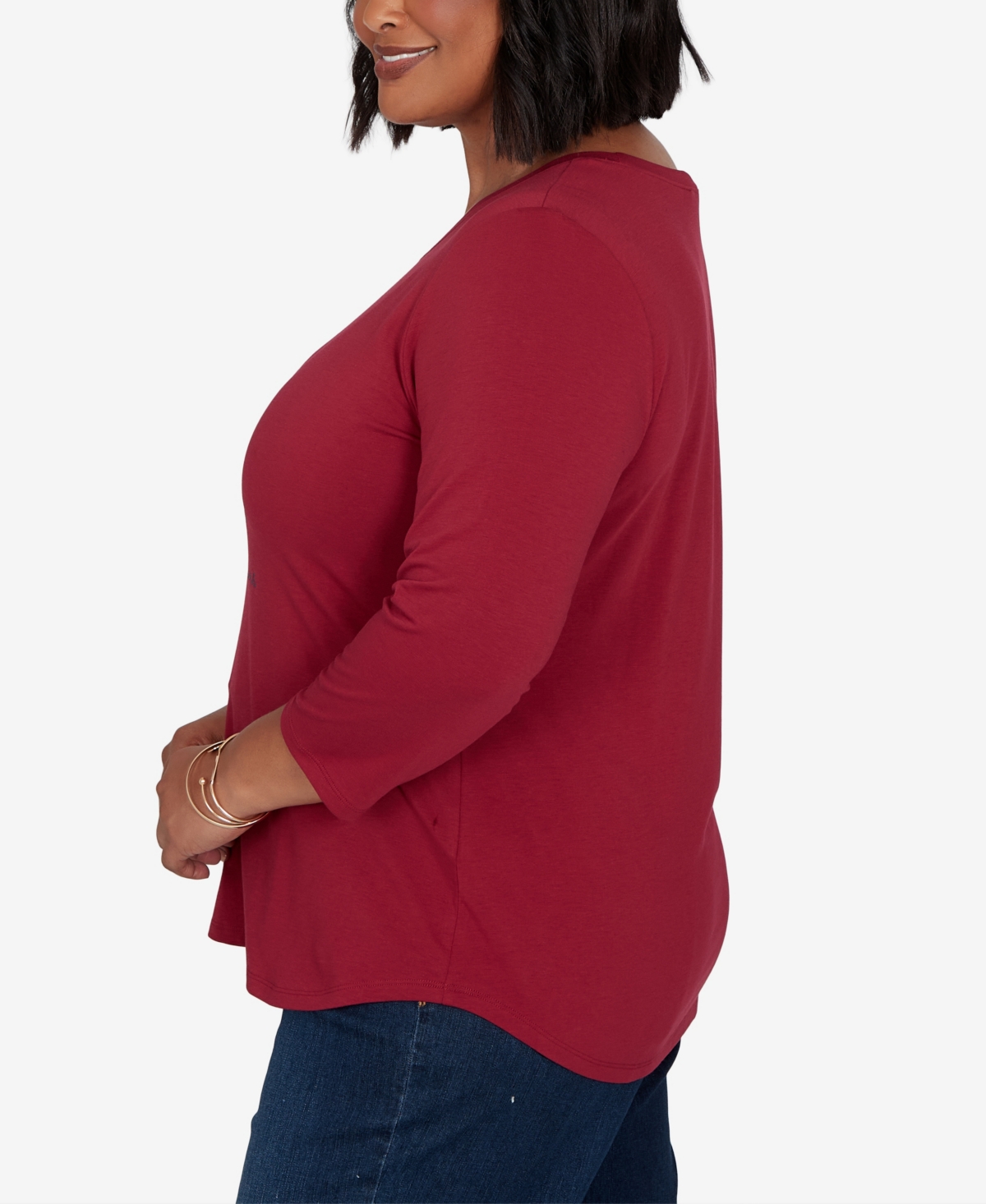 Ruby Rd. Plus Size Pawsitive Boat Neck 3/4-sleeve Graphic T-shirt In Red