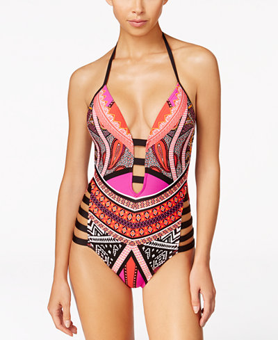 Kenneth Cole Without Borders Cutout Push-Up One-Piece Swimsuit